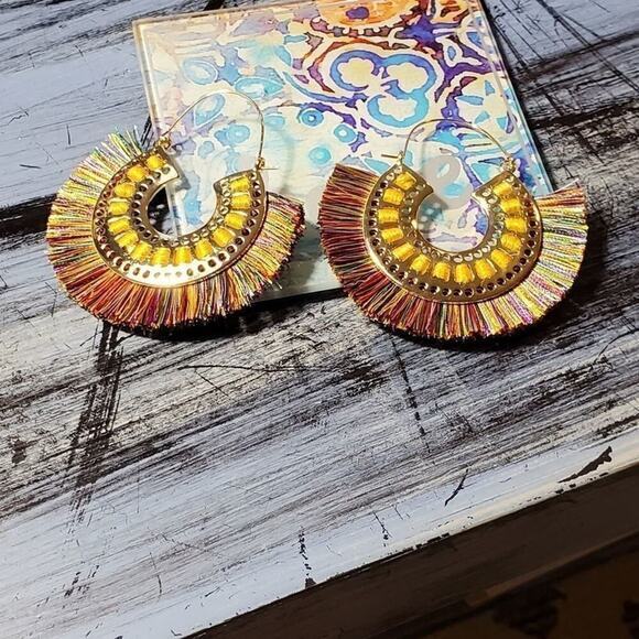 Anthropologie Jewelry - 𝅺Anthropologie‎ boho hoop fringe tasseled earrings